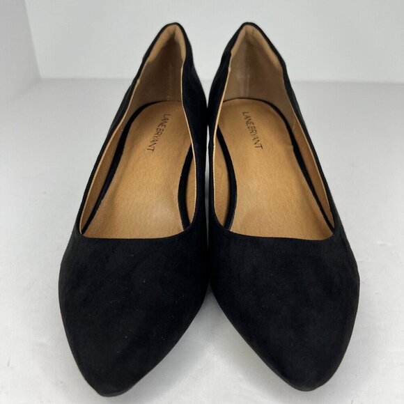 Lane Bryant Womens Black Suede Pointed Toe Slip On Block Size 9 W Pump Heels - Picture 3 of 10